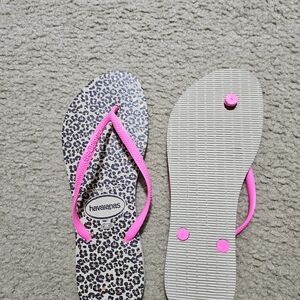 Havaianas Leopard Print Flip Flops with Pink Straps